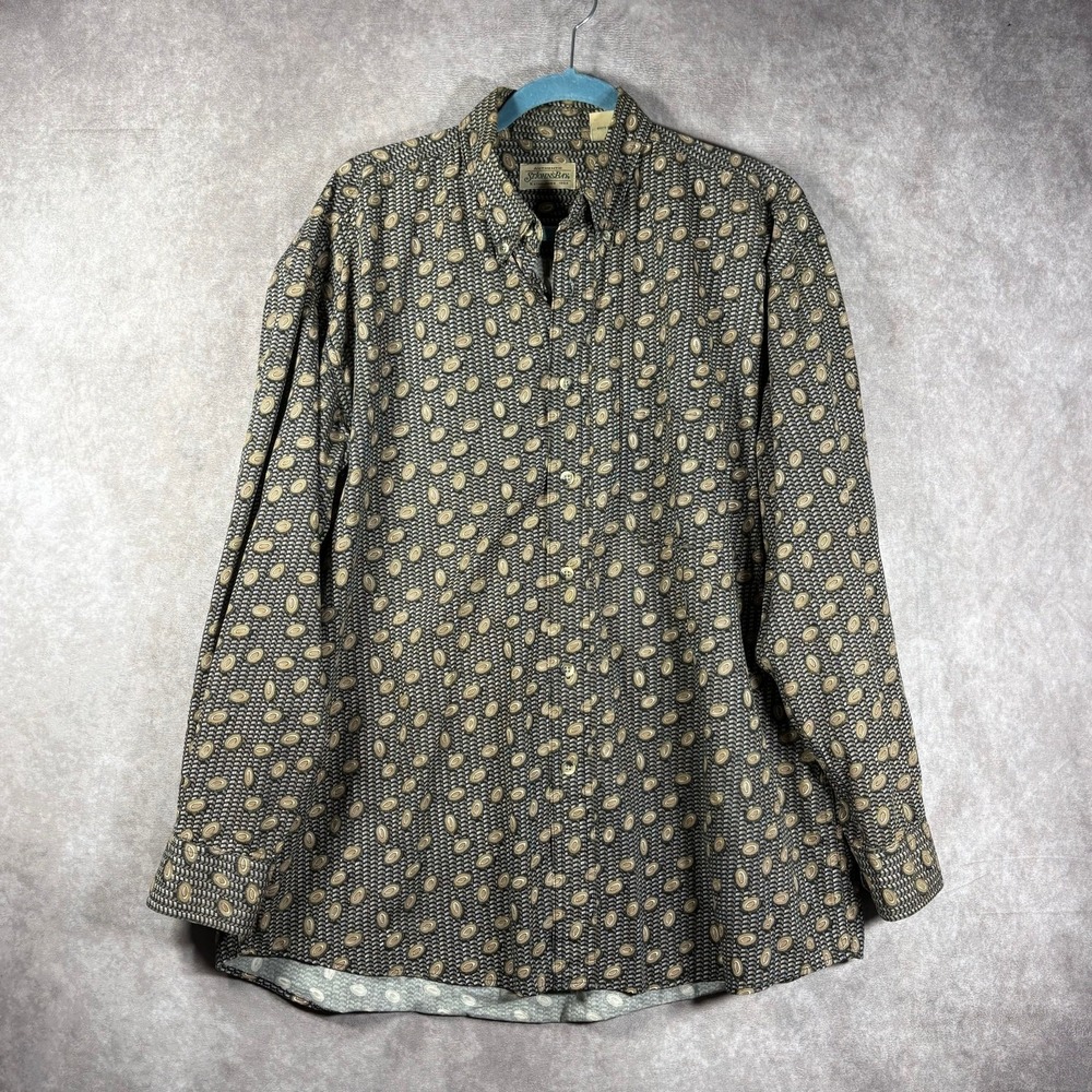 Vintage St. John's Bay Shirt Mens Large Brown Geometric Button Down Cotton 90s
